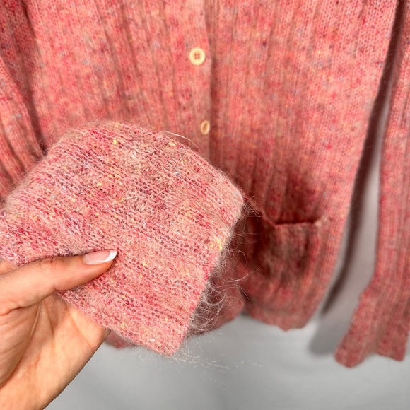 Crazy Horse womens cardigan mohair blend rib knit button front medium pink - Picture 6 of 13